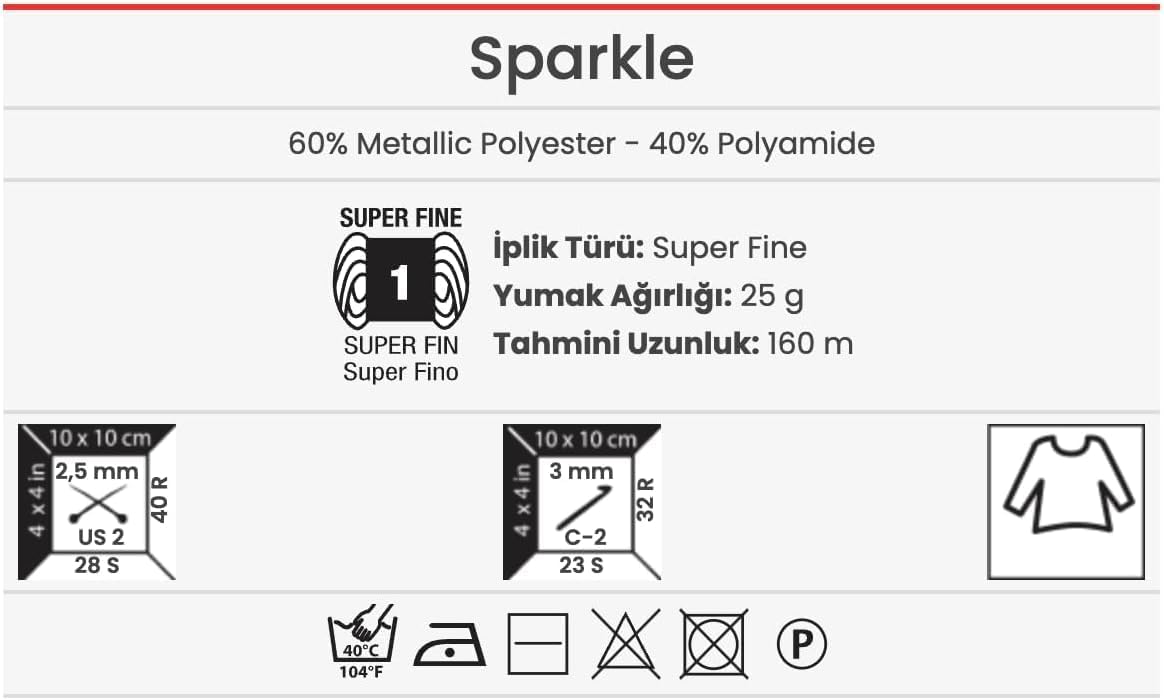 YarnArt Sparkle - Metallic Glitter Fine Lightweight Yarn for Crochet &
