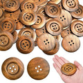 50 Pcs 2.36inch Large Wood Buttons, 4 Holes Big Size Round Sewing