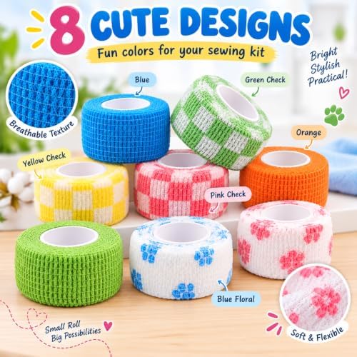 Thimble Tape for Hand Sewing, 8 Pack Finger Protectors (Blue)