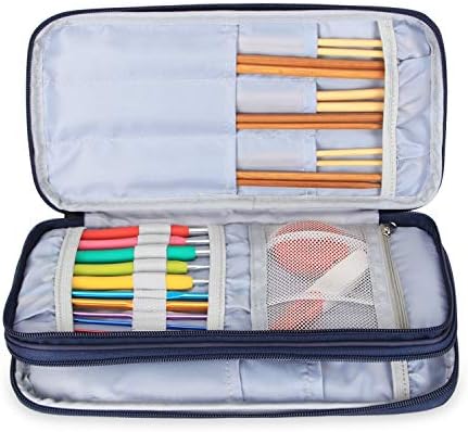 Teamoy Knitting Needles Organizer, Travel Crochet Hook Case, Blue Cats
