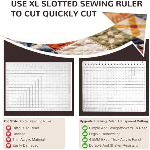 Acrylic Quilting Ruler, 17-3/4in x 22in Anti-Slip Sewing Ruler with