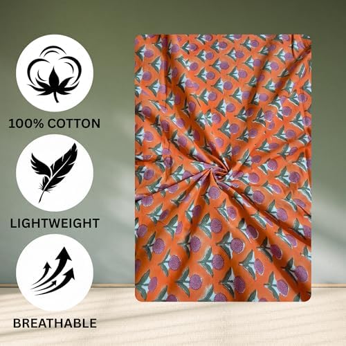 Hand Block Print Fabric by the Yard – 100% Cotton Lightweight, 42 Inch