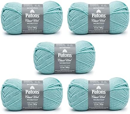 Patons Classic Wool Duck Egg Blue Yarn - 5 Pack of 3.5oz/100g - Wool