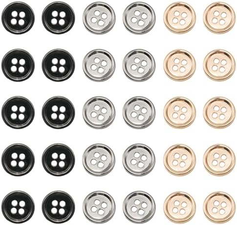 30Pcs 1/2" Metal Sewing Buttons, 12mm 4-Hole Button (3 Colors)