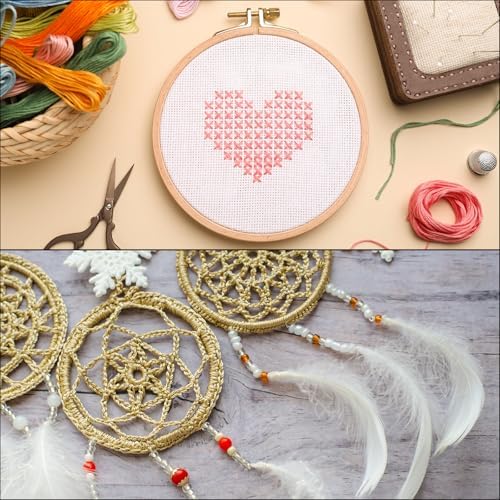 MECCANIXITY 6 Pieces 9 Inch Embroidery Hoops Adjustable Round Bamboo
