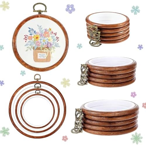 ZESHIHAOGUO 15 Pcs Round Embroidery Hoops - Rubber Ring Imitated Wood