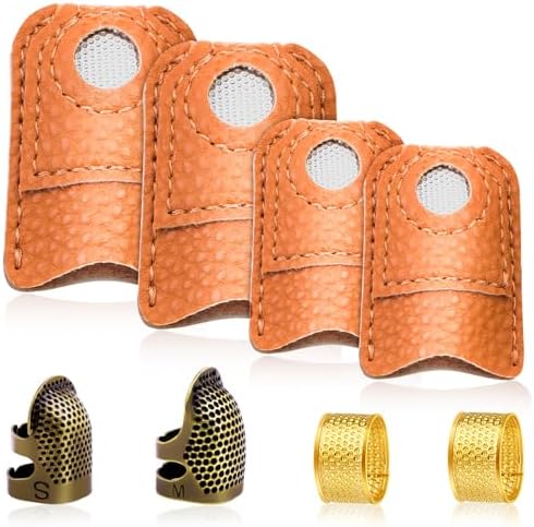 Yizzvb 8 Pcs Sewing Thimble, Leather Thimbles Metal Finger Protectors