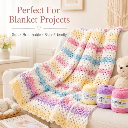 Coopay 1OO% Cotton Yarn for Knitting, Untwisted 16 Ply Soft Crochet