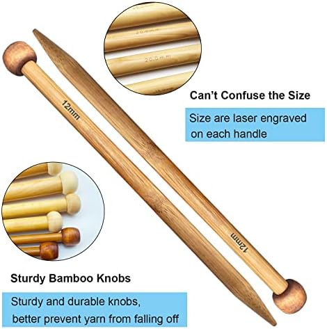 Weabetfu Large Size Bamboo Knitting Needle Straight Single Pointed
