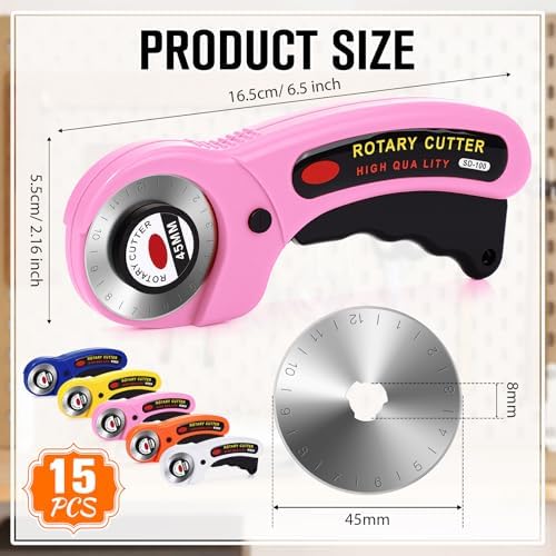 Lothee 15 Pcs Rotary Cutters 45mm Blade Bulk Fabric Cutter Rotary