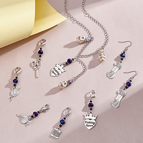 NBEADS 15 Pcs Knitting Stitch Markers, 5 Styles Antique Silver Alloy