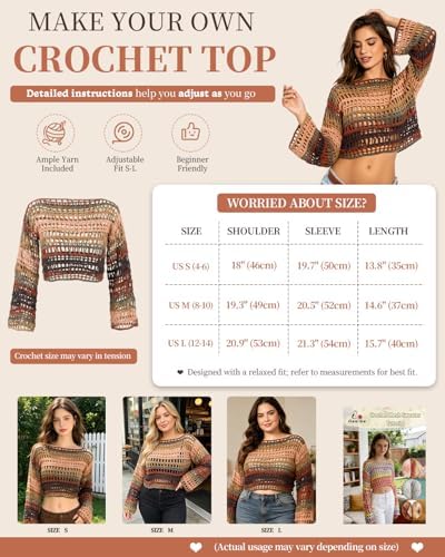 Aeelike Crochet Kit for Adults,Women Beach Crochet Top,Brown Cotton