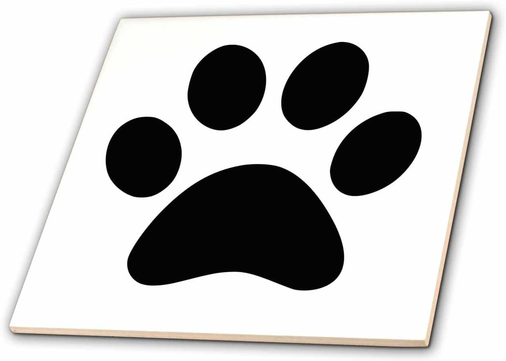 3dRose Black paw Print on White - Animal Pawprint 4 Inch Ceramic Tile