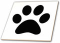 3dRose Black paw Print on White - Animal Pawprint 4 Inch Ceramic Tile