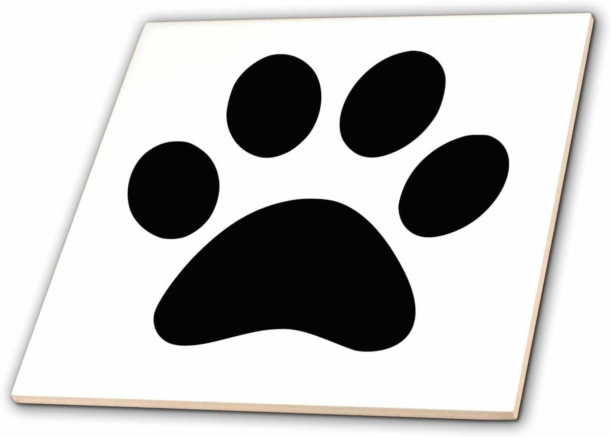 3dRose Black paw Print on White - Animal Pawprint 4 Inch Ceramic Tile