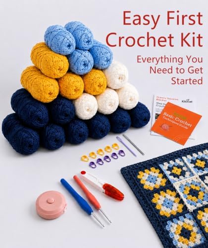 Kitcroet Granny Square Blanket Crochet Kit for Beginners, Easy Crochet