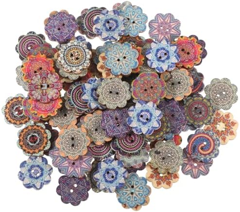 100 Pcs Vintage Wooden Flower Shaped Buttons, 0.59 Inch Wood Flower