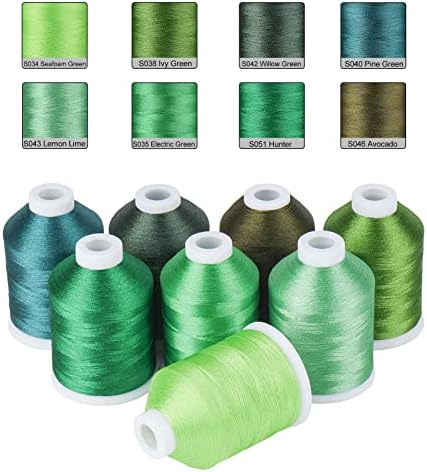 Simthread 8 Shades 550Yds Each 40WT Polyester Embroidery Thread Green