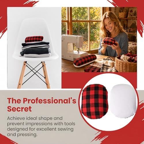 WRINGKIT 2 Pack Tailor's Ham, Solid Seam Roll Set, Red and Black Plaid