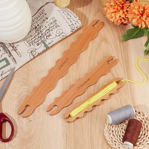 BENECREAT 3 Pcs Wooden Weaving Tool, Wavy Stick Shuttles Beech Wood