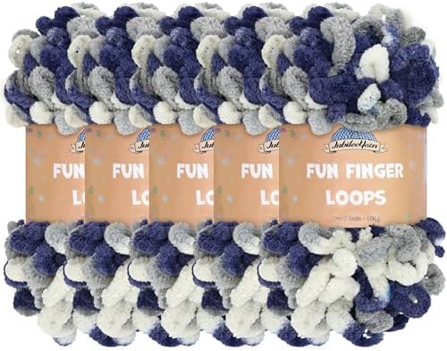 JubileeYarn Fun Finger Loops Yarn - Multicolor Navy Grey - 5 Skeins
