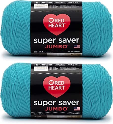 Red Heart Super Saver Jumbo Yarn for Crocheting, Turqua, 2-Pack