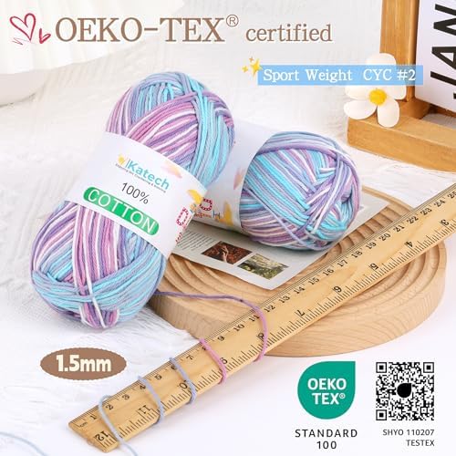 Katech 1OO% Cotton Yarn for Crocheting-Baby Cotton Yarn (Ocean Aurora