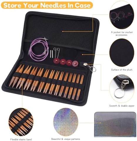 Weabetfu Bamboo Interchangeable Circular Knitting Needles, 13 Pair
