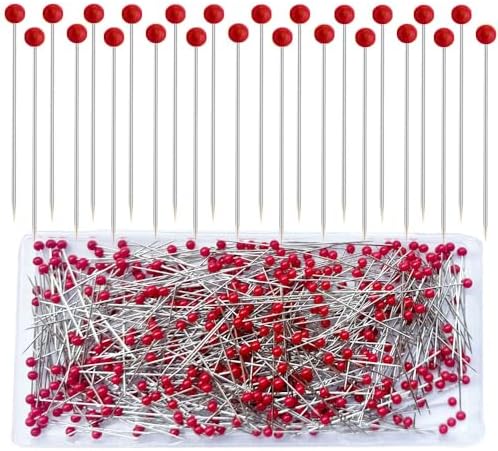 Sunenlyst 500 PCS Sewing Pins, 1.75IN Quilting Pins Long Red Glass