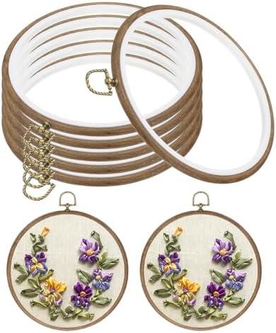 PATIKIL Embroidery Hoop 6pcs Cross Stitch Hoop Rubber Imitated Wood 7"