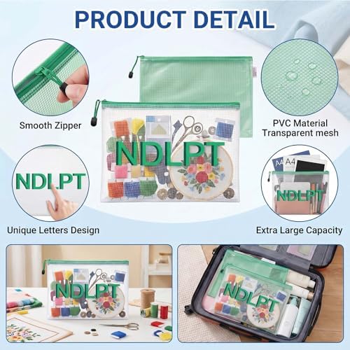 Sabary 2 Pcs Clear Mesh Needlepoint Project Bags, Green