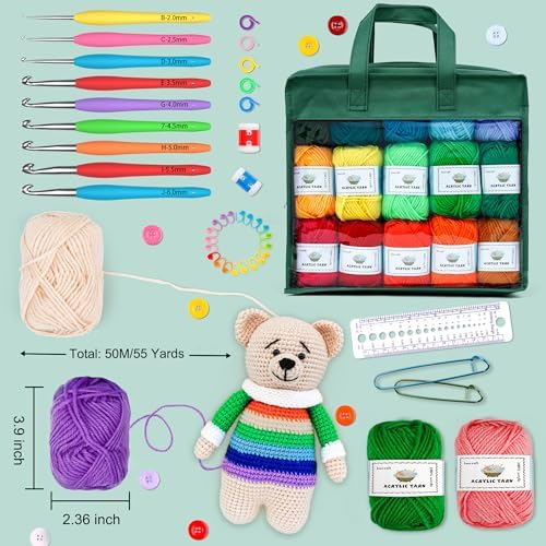 INSCRAFT Crochet Yarn Kit, 1650 Yards, 30 Colors