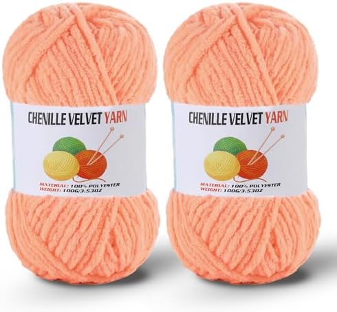 2 * 100g/3.5oz Fluffy Chenille Yarn for Crocheting, Chunky Velvet Yarn