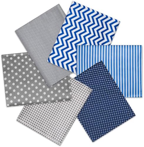 100% Cotton Printed Cloth, Fat Quarters Fabric Bundles, Blue & Grey