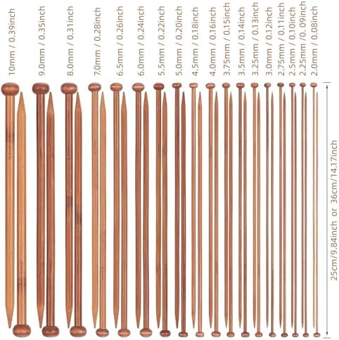 Bamboo Knitting Needle Set 36 Pairs Wooden Straight Single Pointed