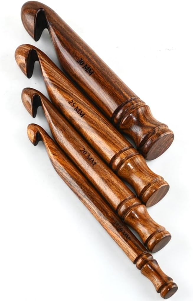 Wooden Jumbo Crochet Hook Set (15mm, 20mm, 25mm, 30mm) – Ergonomic
