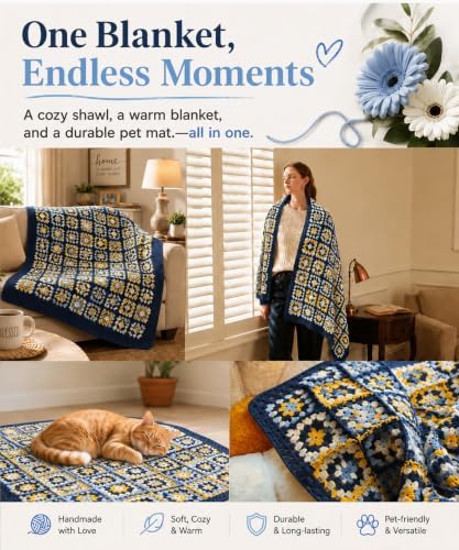Kitcroet Granny Square Blanket Crochet Kit for Beginners, Easy Crochet