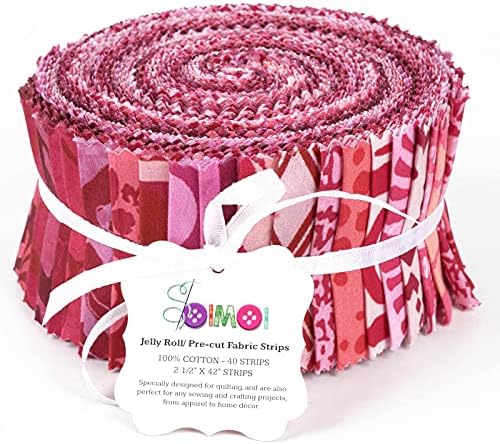 Soimoi Pink Jelly Roll Fabrics for Quilting 40 Strip 2.5" Inches