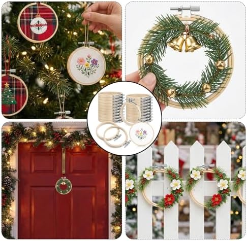 40 Pieces 3 Inch Embroidery Hoops Adjustable Bamboo Circle Cross