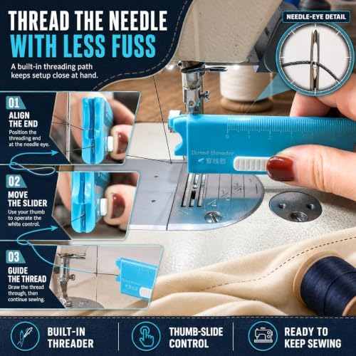 4-in-1 Sewing Needle Threader Tool with Magnifier, Magnet and Seam