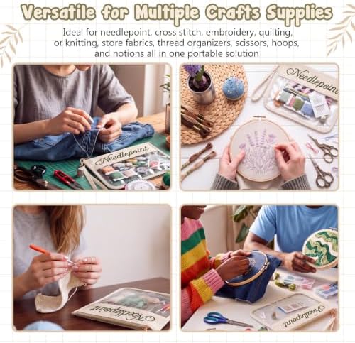 Shinylin 2 Pcs Needlepoint Project Bag, Embroidery Pouch, Beige