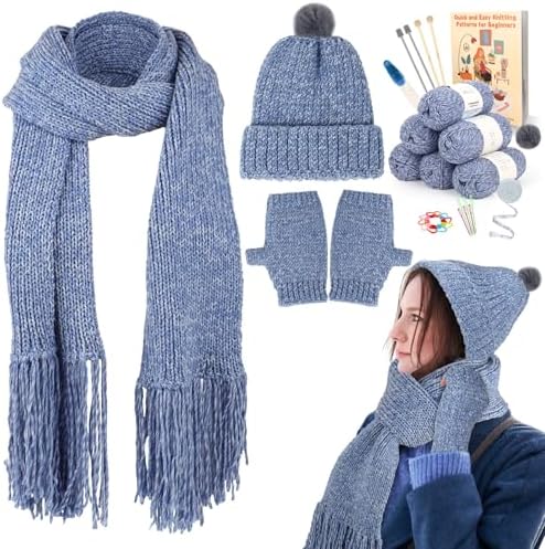 Coopay Knitting Kit for Beginners, Hat Scarf Glove Knitting Kit w/Guide - Field & Needlecraft