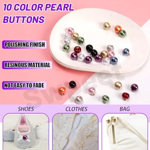 Swpeet 120Pcs 10mm 10 Color Half Pearl Buttons Assortment Kit