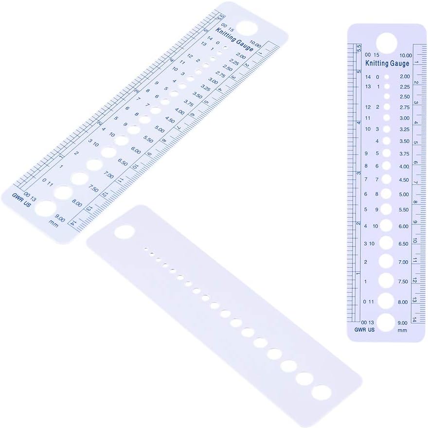 Plastic Knitting Needle Gauge Ruler, 2 to 10 mm US 0 to 15 Size Sizer