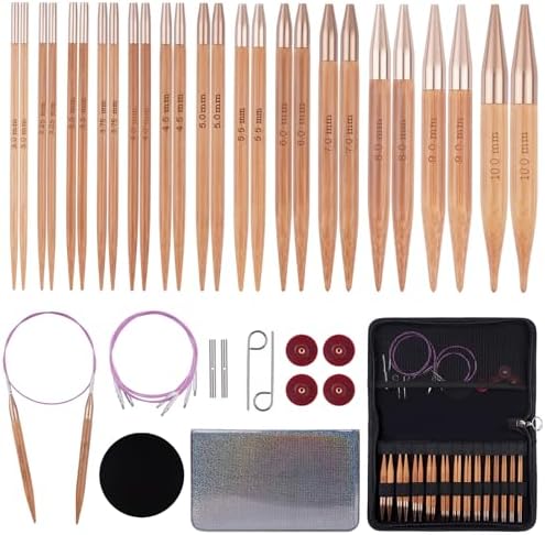 Weabetfu Bamboo Interchangeable Circular Knitting Needles, 13 Pair