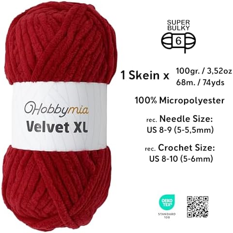 Velvet XL Chenille Yarn - 100g / 74yds (Strawberry, 1 Skein)