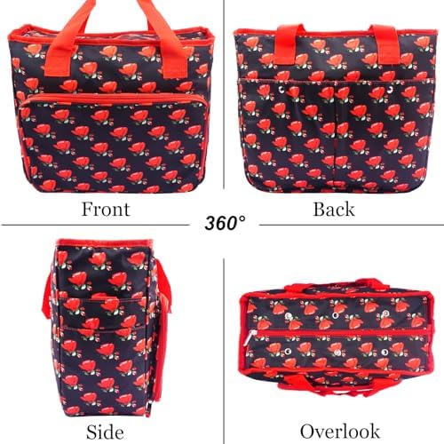 Knitting Bags and Totes Organizers Large Yarn Bags(Red Rose)