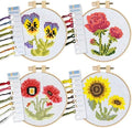 Kraftex 4 Pack Stamped Flower Cross Stitch Kits, 6.75 Inch