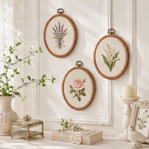 5 Pcs Oval Embroidery Hoops 4.8 x 5.9 Inch, Imitated Wood Display