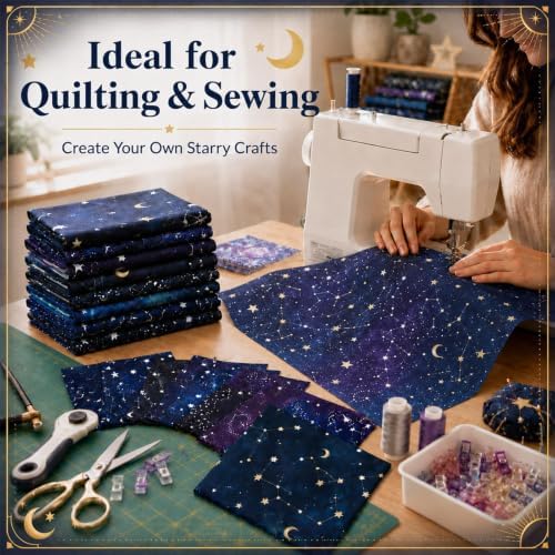 12 Pcs 100% Cotton Fat Quilting Fabric Bundles, 20"x20" Starry Sky